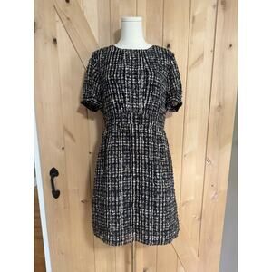 J. Crew | NWT Silk Sheath Dress Black Blue Abstract Design Shrt Sleeve | Size 12